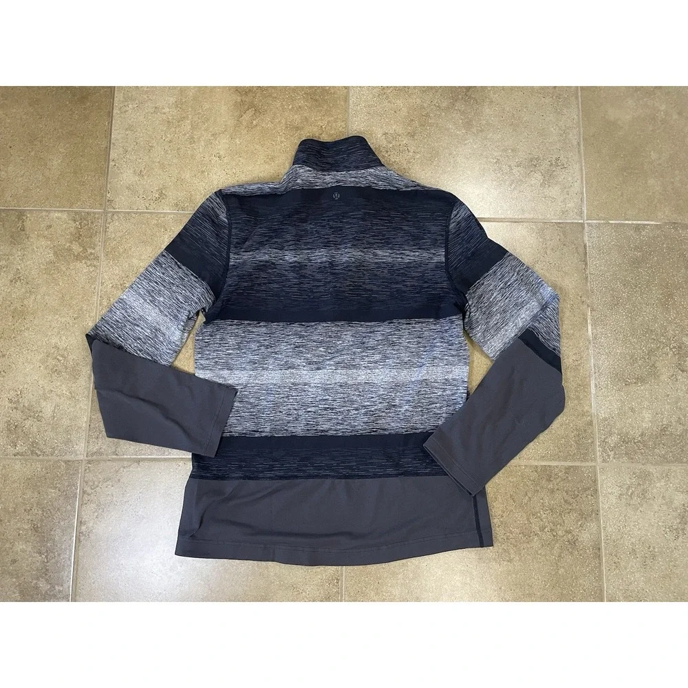 Lululemon Shirt Speed Pullover Men L Black Gray Space Dye Striped 1/2 Zip Golf